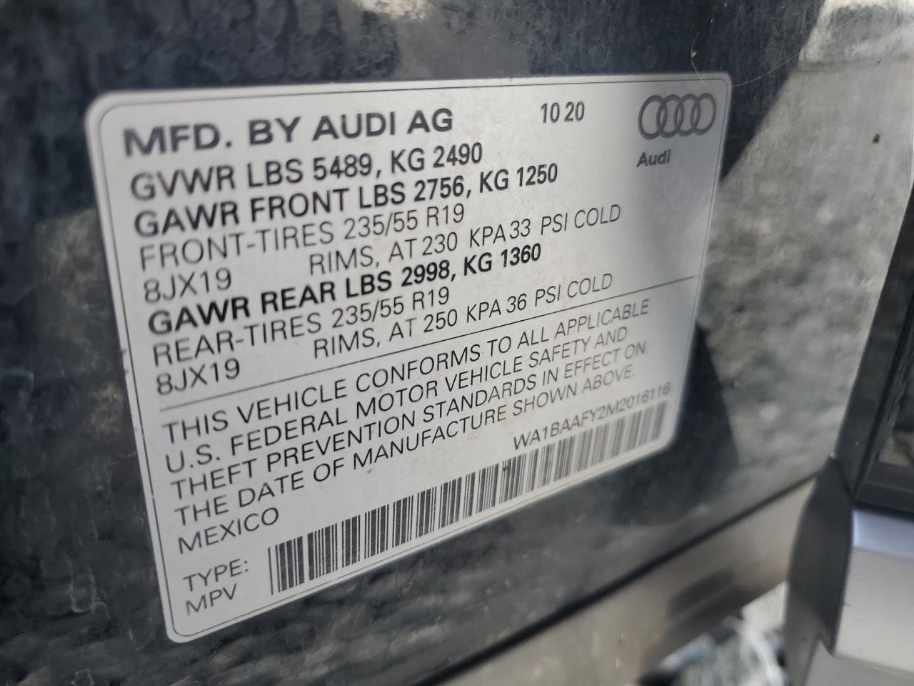 2021 Audi Q5 Premium Plus VIN: WA1BAAFY2M2016116 Lot: 85182225