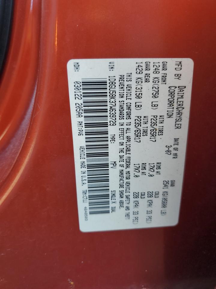 2007 Dodge Nitro Slt VIN: 1D8GU58K37W639729 Lot: 85512585