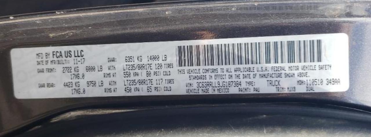 2018 Ram 3500 Slt VIN: 3C63RRLL9JG187384 Lot: 84985635