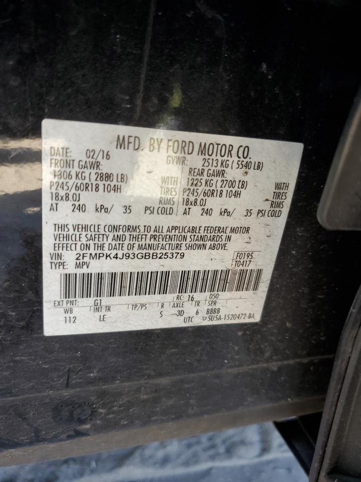 2016 Ford Edge Sel VIN: 2FMPK4J93GBB25379 Lot: 85344485