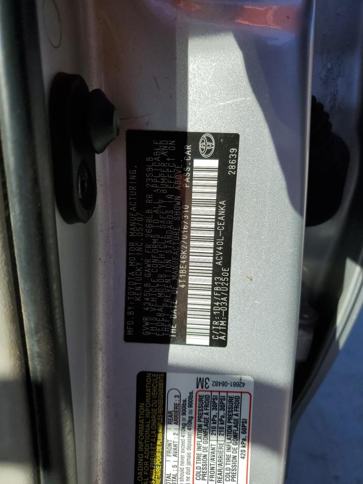 2007 Toyota Camry Ce VIN: 4T1BE46K27U167310 Lot: 91023745