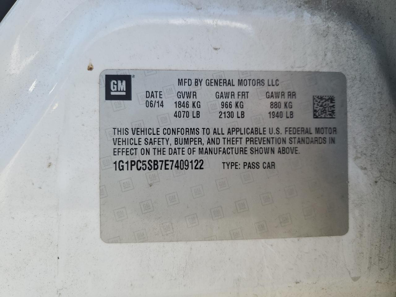 2014 Chevrolet Cruze Lt VIN: 1G1PC5SB7E7409122 Lot: 86176495