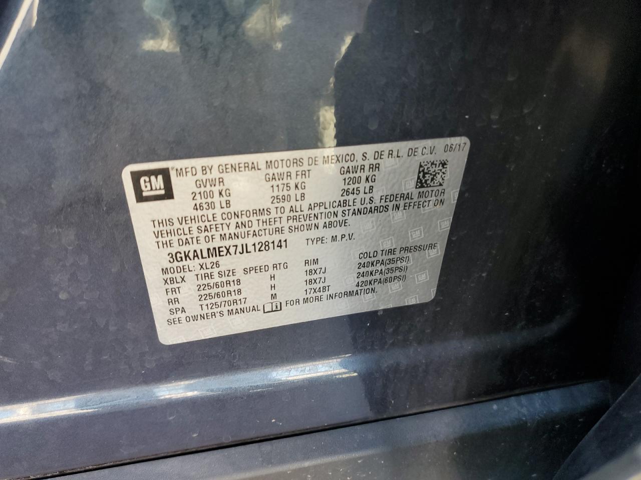 2018 GMC Terrain Sle VIN: 3GKALMEX7JL128141 Lot: 89641055