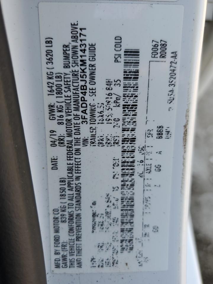 2019 Ford Fiesta Se VIN: 3FADP4BJ5KM143171 Lot: 84461255