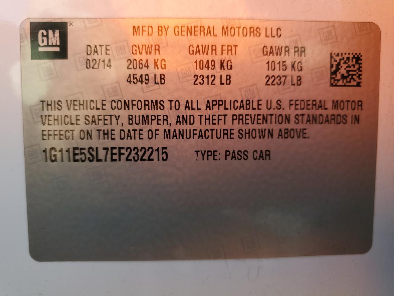 2014 Chevrolet Malibu 2Lt VIN: 1G11E5SL7EF232215 Lot: 82232115