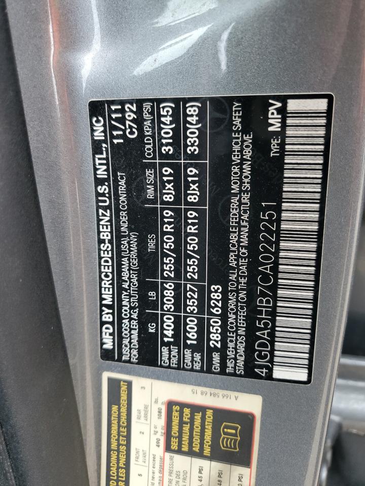 2012 Mercedes-Benz Ml 350 4Matic VIN: 4JGDA5HB7CA022251 Lot: 82407025