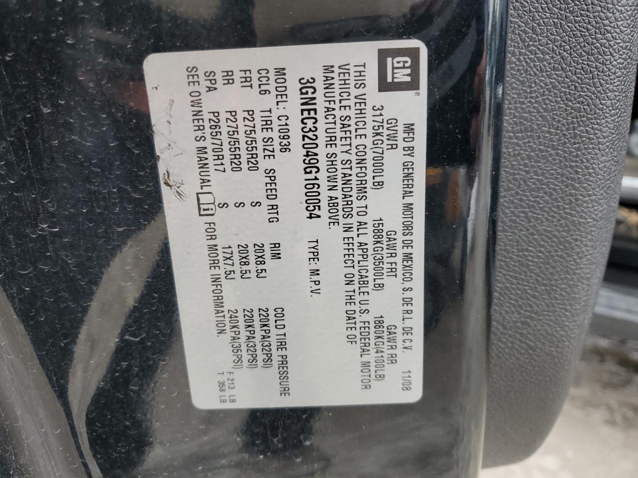 2009 Chevrolet Avalanche C1500 Ltz VIN: 3GNEC32049G160054 Lot: 90402865