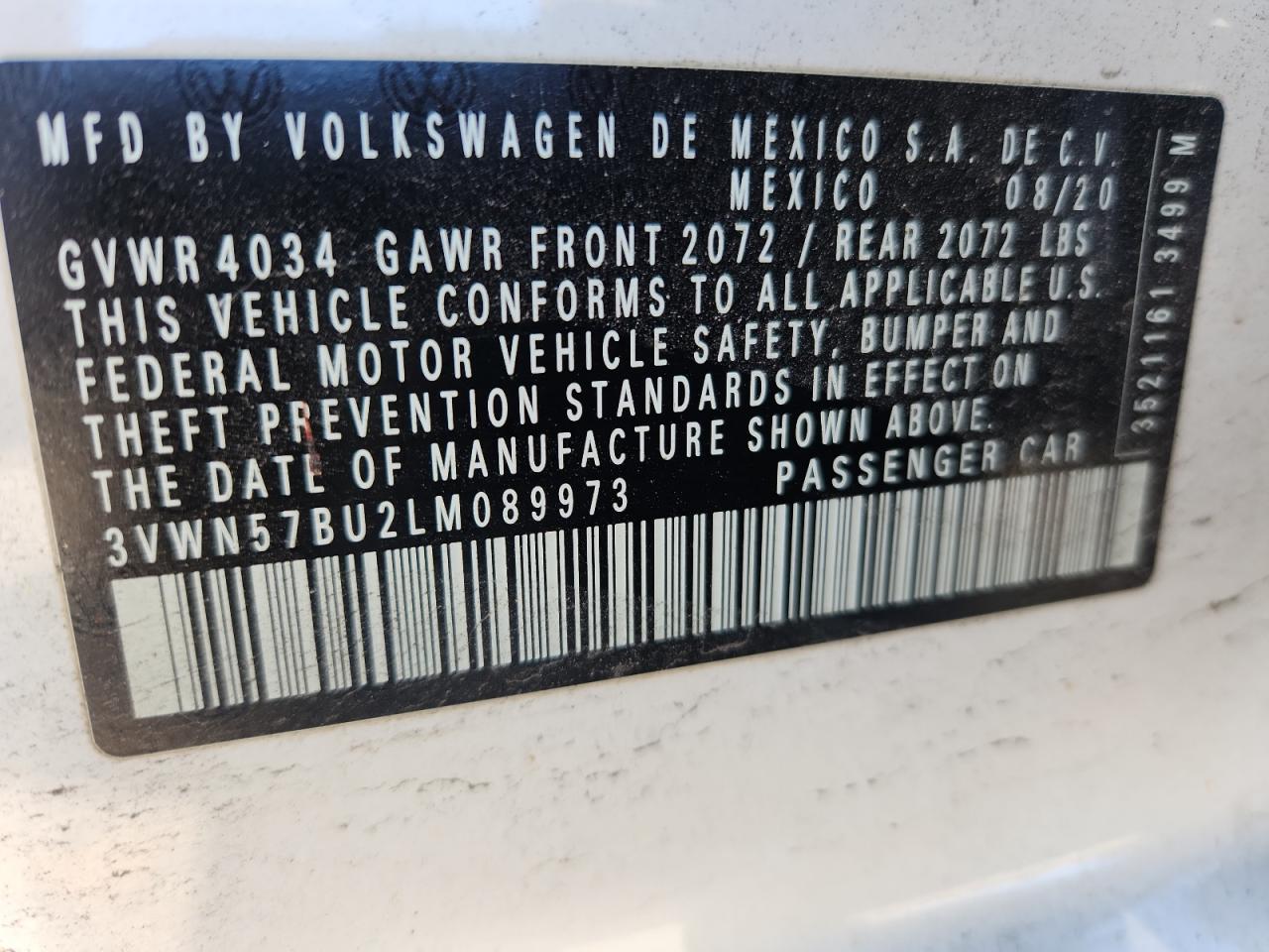 2020 Volkswagen Jetta S VIN: 3VWN57BU2LM089973 Lot: 85105235