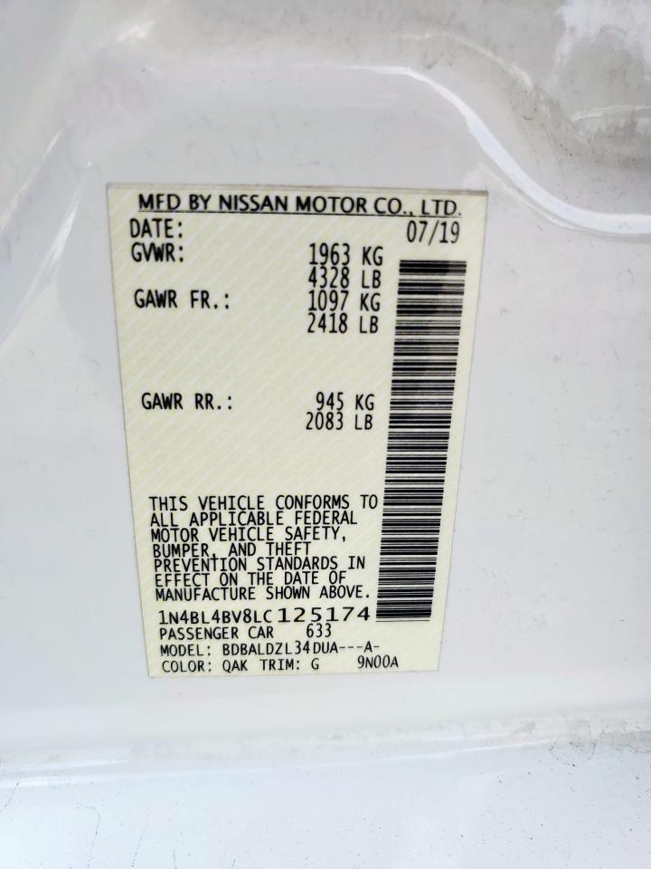 2020 Nissan Altima S VIN: 1N4BL4BV8LC125174 Lot: 82183195