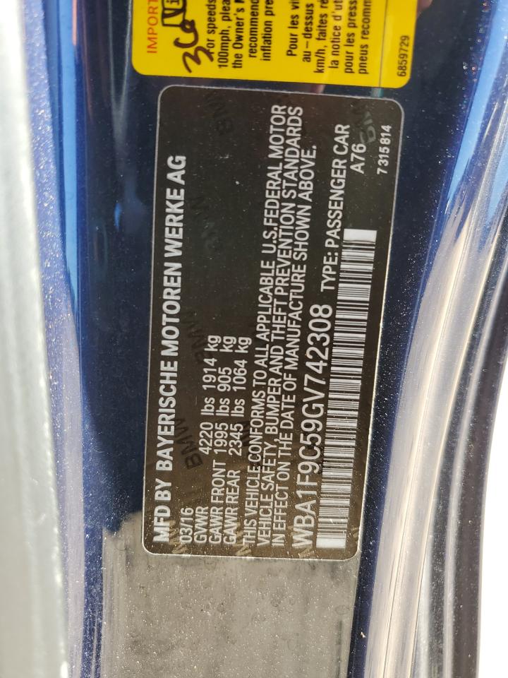 2016 BMW 228 I Sulev VIN: WBA1F9C59GV742308 Lot: 82488905