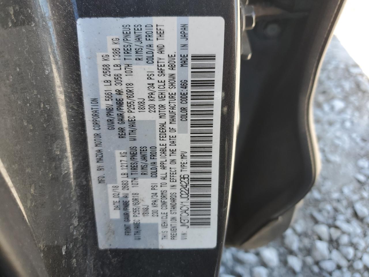 2018 Mazda Cx-9 Touring VIN: JM3TCACY1J0224236 Lot: 86521515