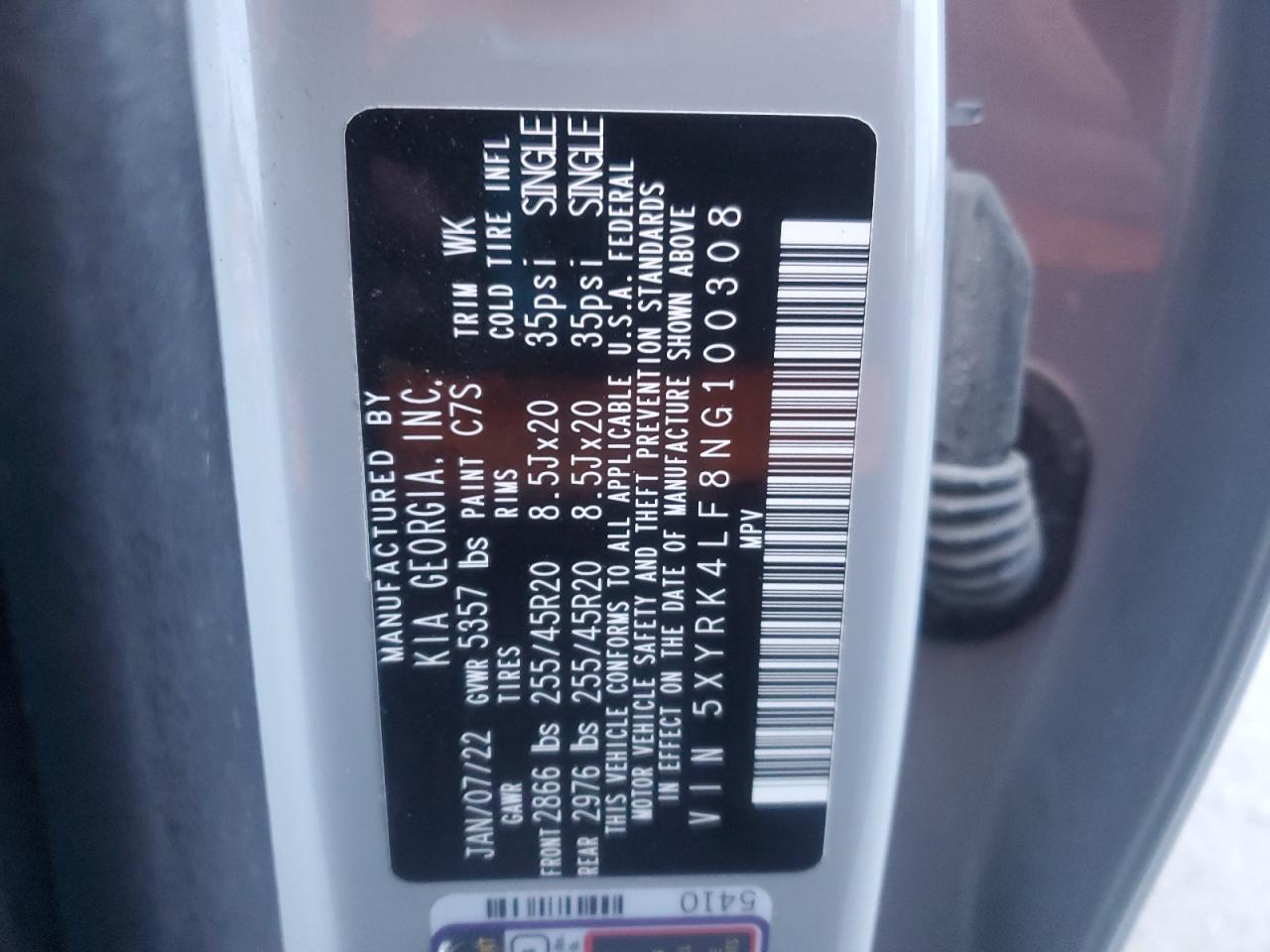 2022 Kia Sorento Sx VIN: 5XYRK4LF8NG100308 Lot: 90468965