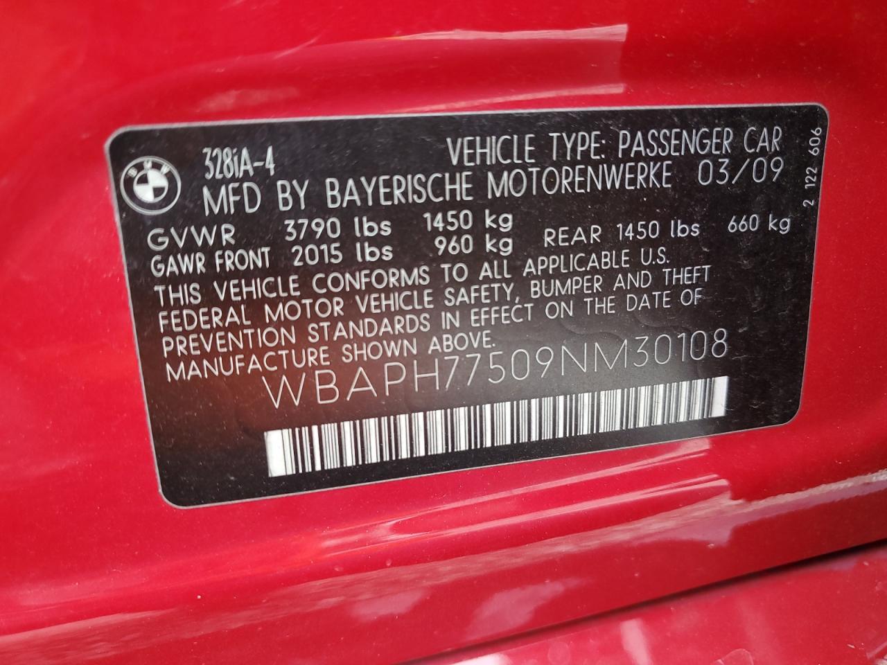 2009 BMW 328 I VIN: WBAPH77509NM30108 Lot: 86624855