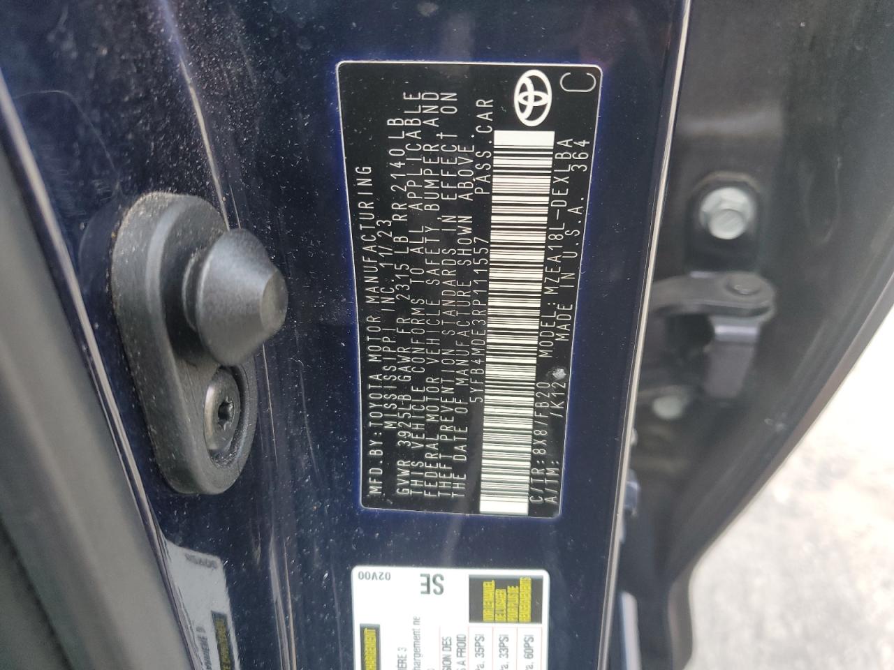 2024 Toyota Corolla Le VIN: 5YFB4MDE3RP111557 Lot: 85716775