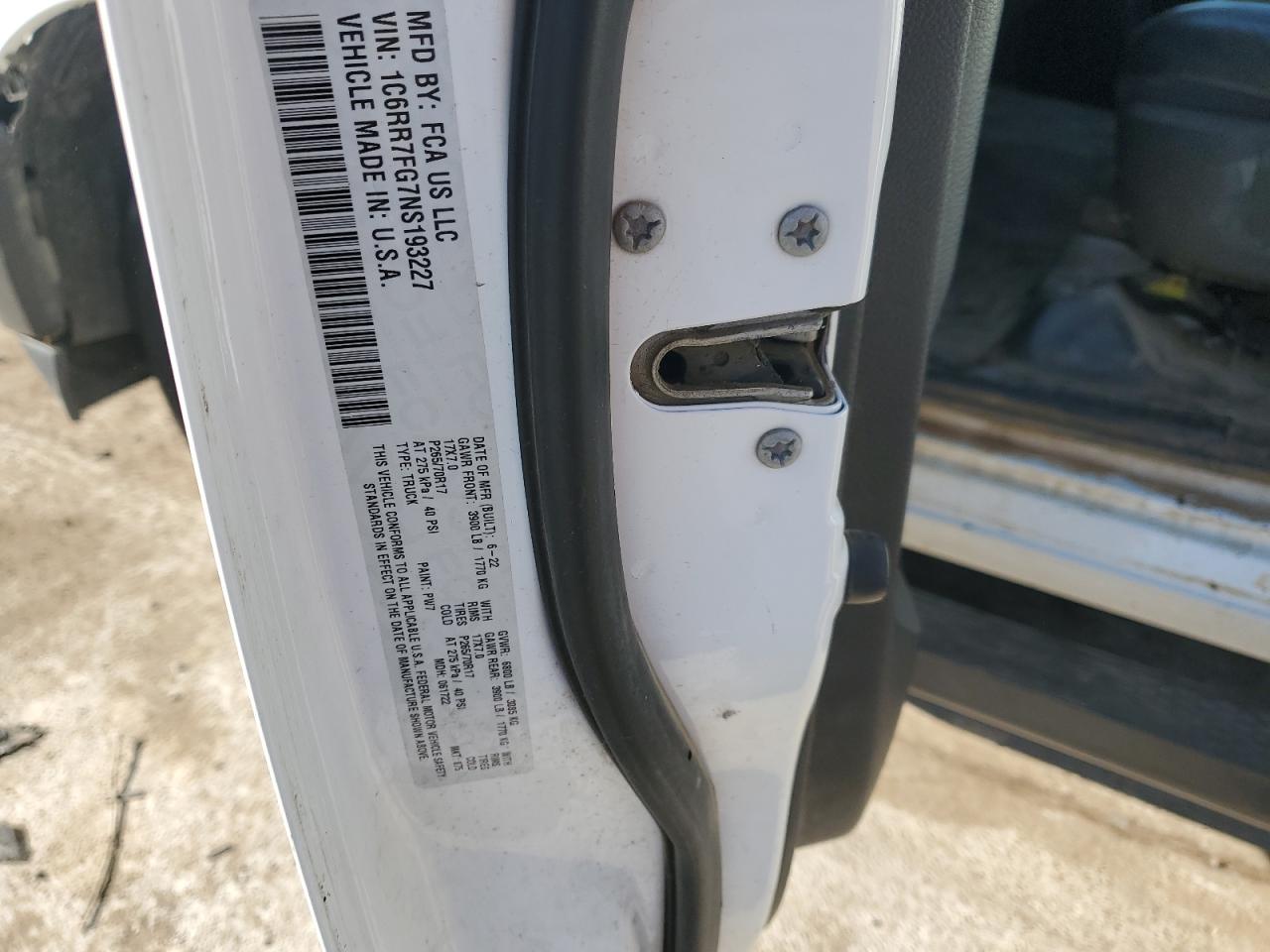 2022 Ram 1500 Classic Tradesman VIN: 1C6RR7FG7NS193227 Lot: 86256945