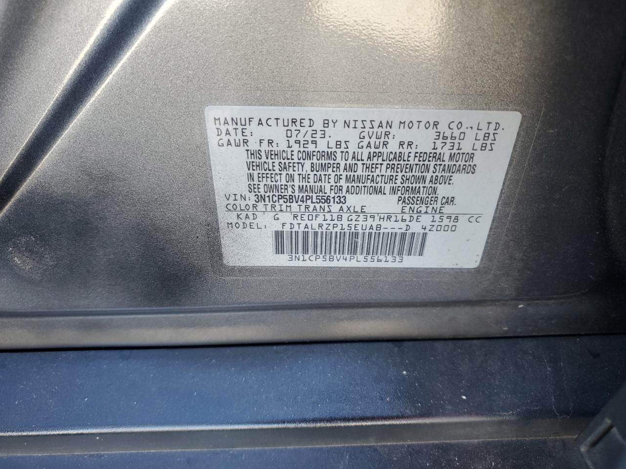 2023 Nissan Kicks S VIN: 3N1CP5BV4PL556133 Lot: 87213025