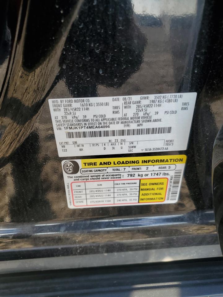 2021 Ford Expedition Max King Ranch VIN: 1FMJK1PT4MEA64096 Lot: 82251215