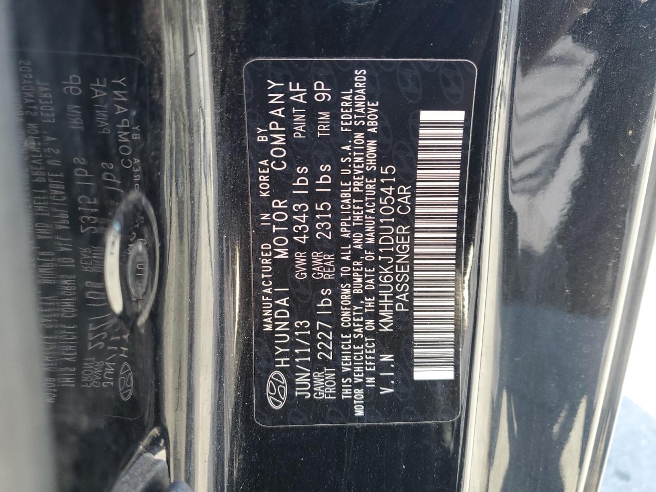 2013 Hyundai Genesis Coupe 3.8L VIN: KMHHU6KJ1DU105415 Lot: 82702425