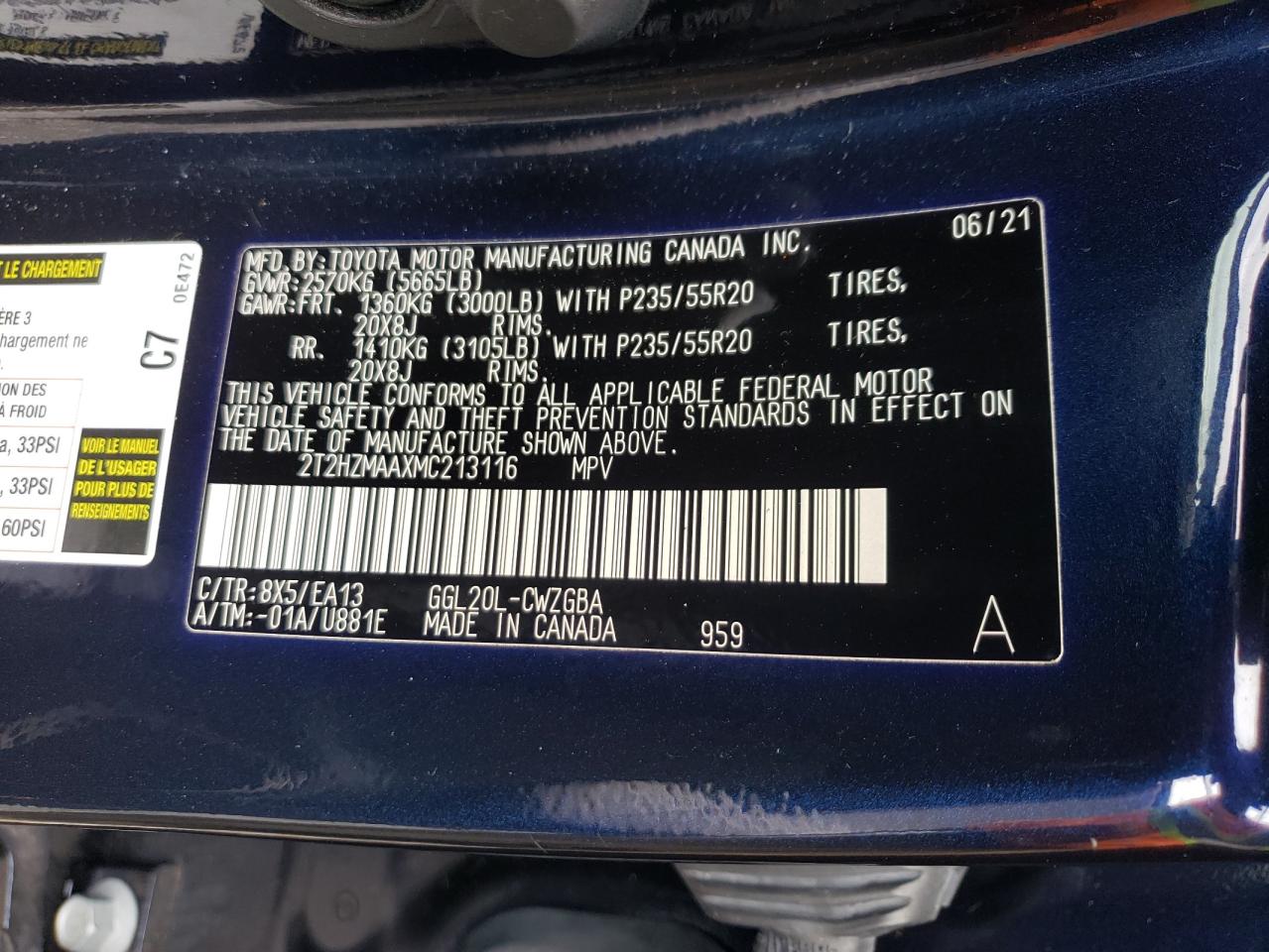 2021 Lexus Rx 350 VIN: 2T2HZMAAXMC213116 Lot: 86677295