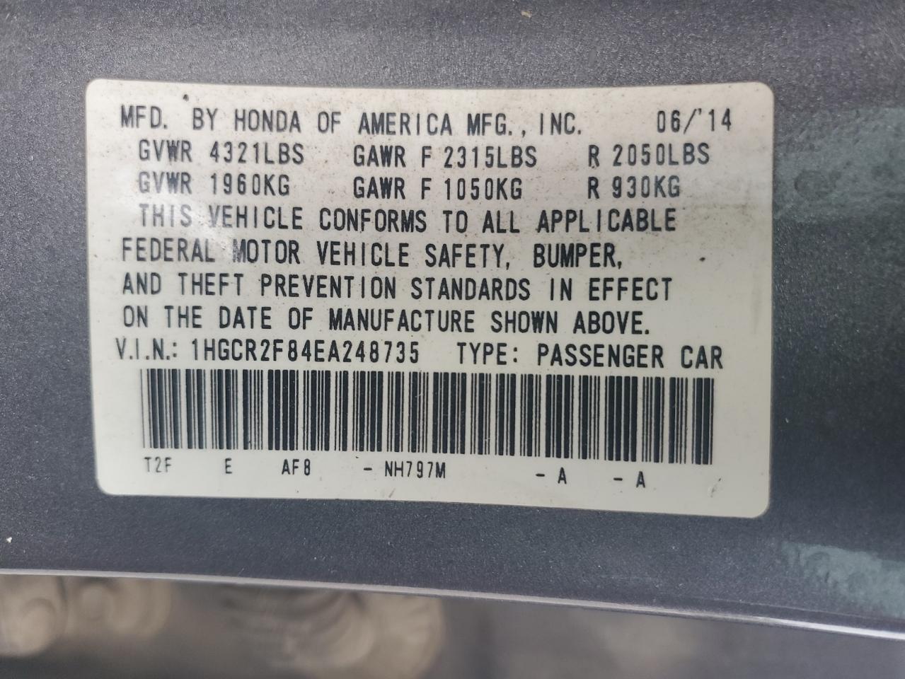 2014 Honda Accord Exl VIN: 1HGCR2F84EA248735 Lot: 82257445