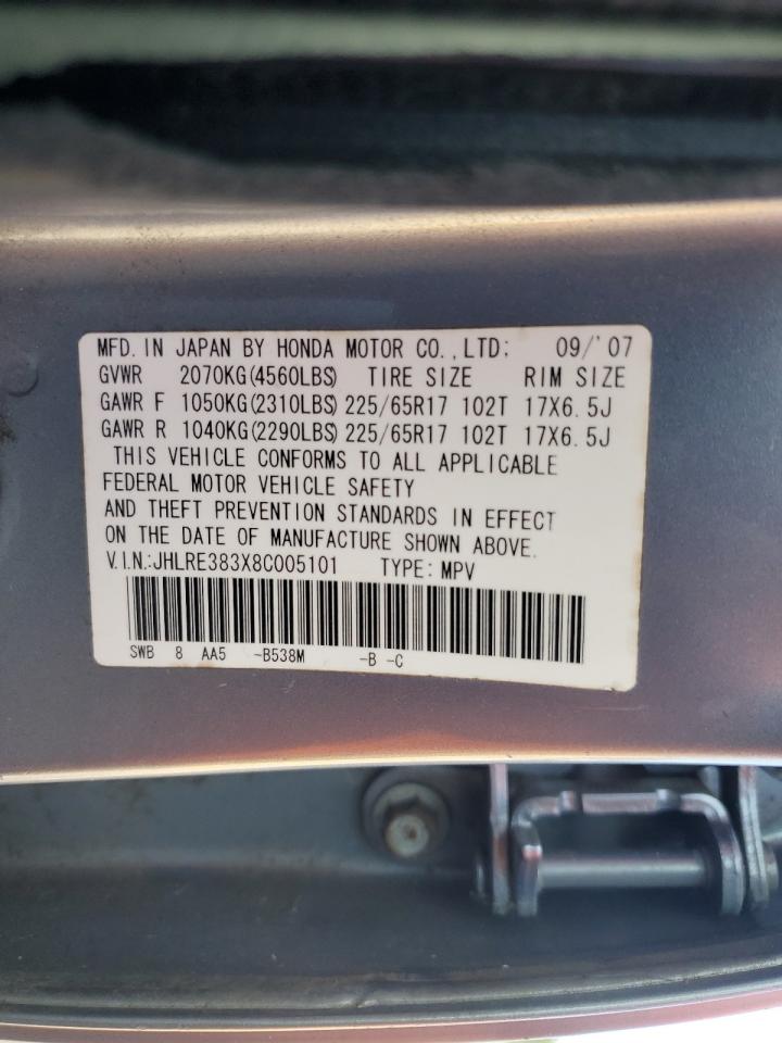 2008 Honda Cr-V Lx VIN: JHLRE383X8C005101 Lot: 84815285