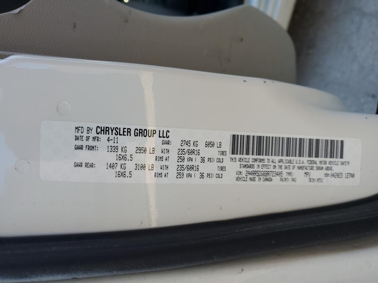 2011 Chrysler Town & Country Touring VIN: 2A4RR5DG6BR723405 Lot: 82603365