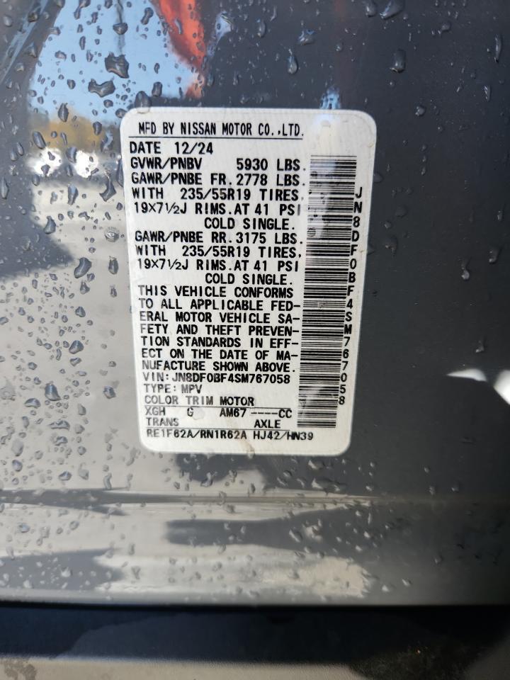 2025 Nissan Ariya Evolve+ VIN: JN8DF0BF4SM767058 Lot: 89468465