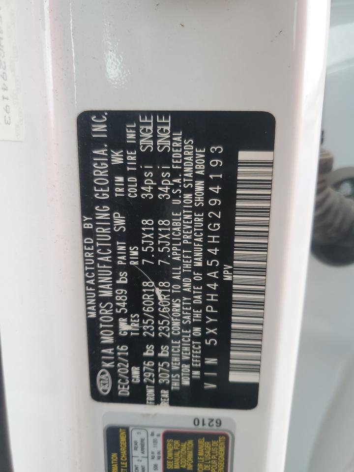 2017 Kia Sorento Ex VIN: 5XYPH4A54HG294193 Lot: 82706765