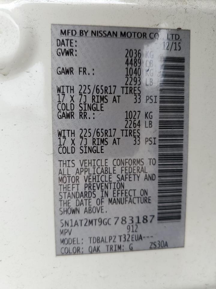 2016 Nissan Rogue S VIN: 5N1AT2MT9GC783187 Lot: 82297265