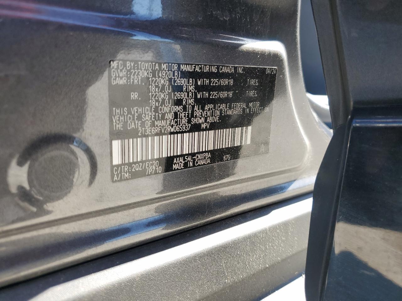 2024 Toyota Rav4 Xse VIN: 2T3E6RFV2RW065937 Lot: 84377935