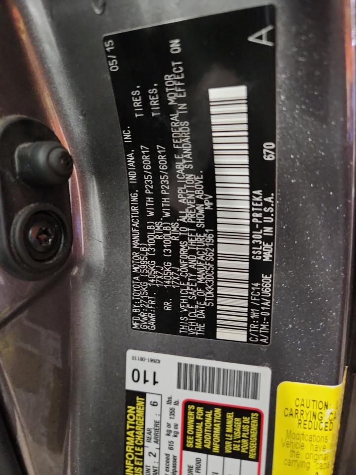 2015 Toyota Sienna Le VIN: 5TDKK3DC5FS621961 Lot: 84425425