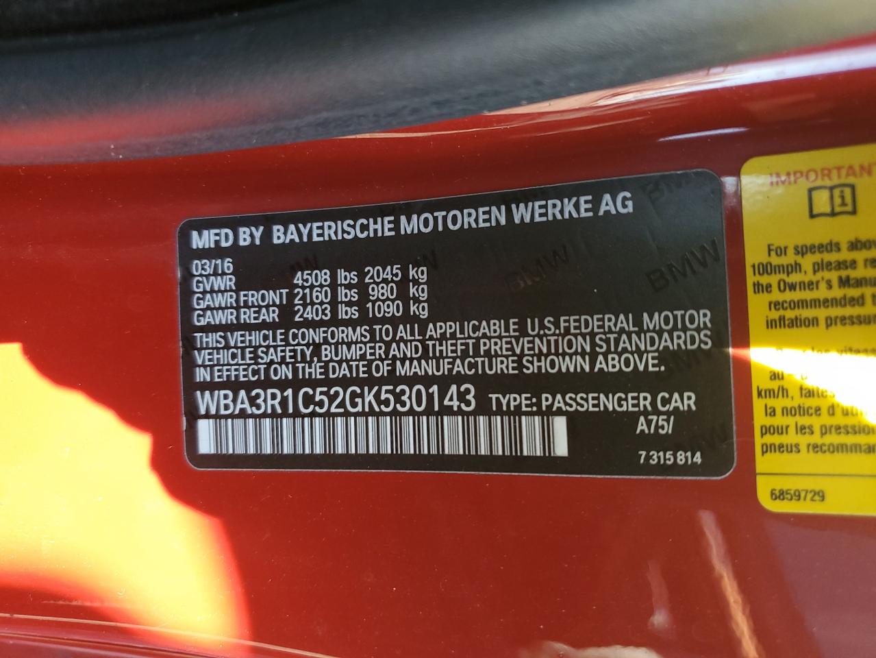 2016 BMW 435 I VIN: WBA3R1C52GK530143 Lot: 86112975