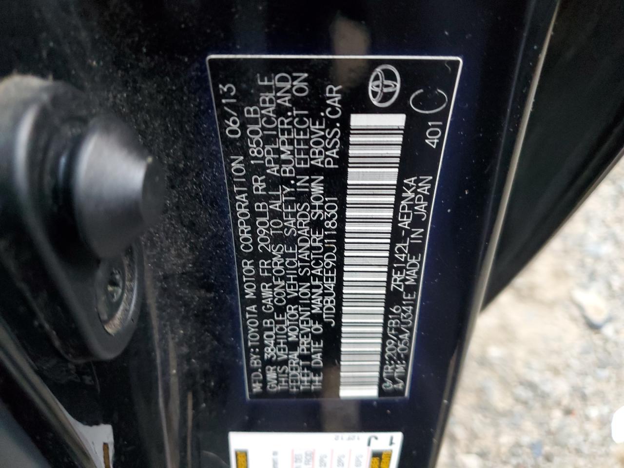 2013 Toyota Corolla Base VIN: JTDBU4EE9DJ118301 Lot: 85337165