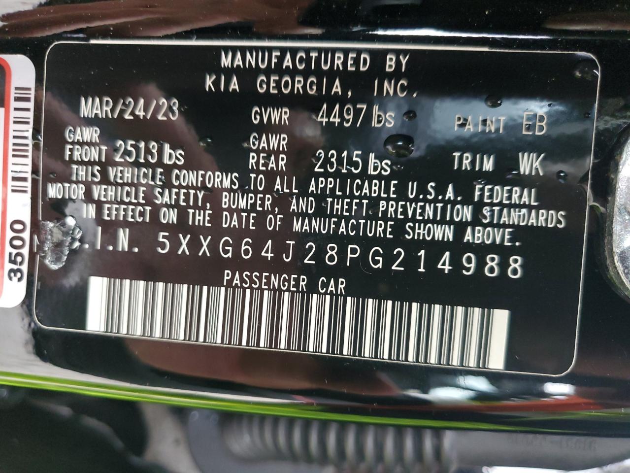 2023 Kia K5 Gt Line VIN: 5XXG64J28PG214988 Lot: 87369995