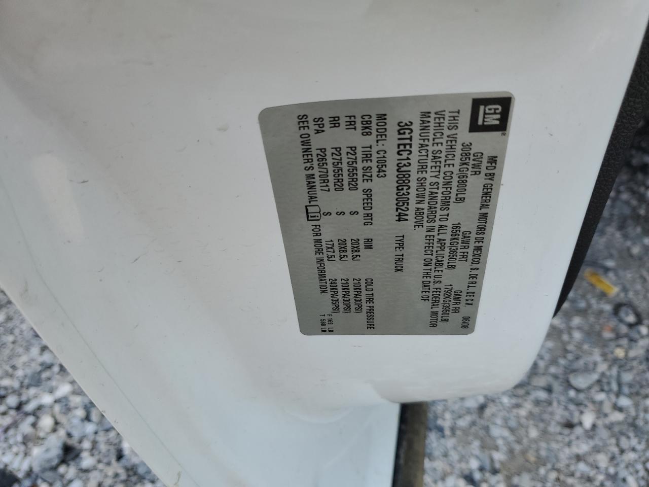 2008 GMC Sierra C1500 VIN: 3GTEC13J88G305244 Lot: 84402465