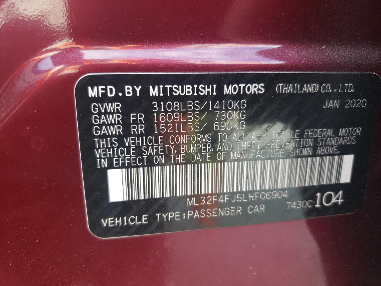 2020 Mitsubishi Mirage G4 Se VIN: ML32F4FJ5LHF06904 Lot: 81975735