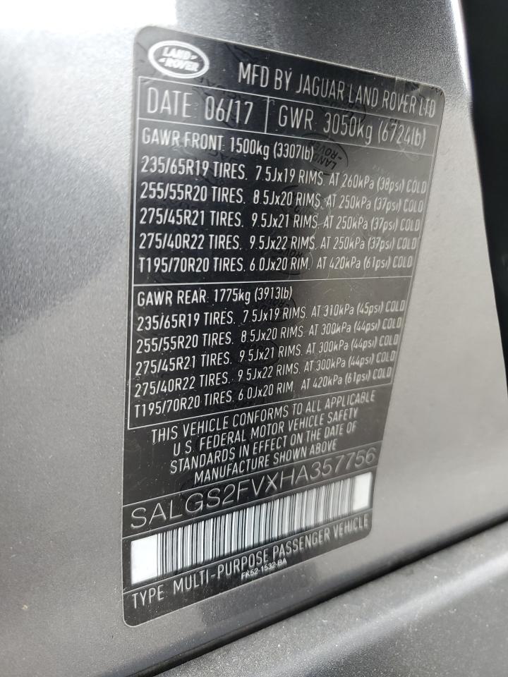 2017 Land Rover Range Rover Hse VIN: SALGS2FVXHA357756 Lot: 82388975