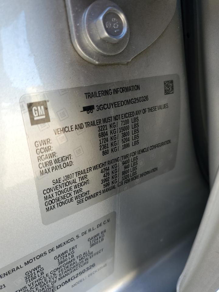 2021 Chevrolet Silverado K1500 Rst VIN: 3GCUYEED0MG250326 Lot: 85147725