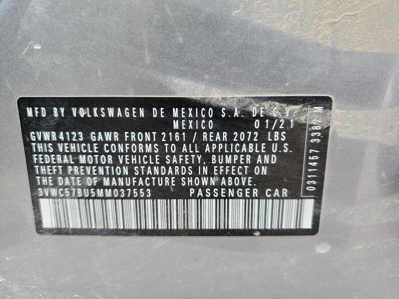 2021 Volkswagen Jetta S VIN: 3VWC57BU5MM037553 Lot: 85688175