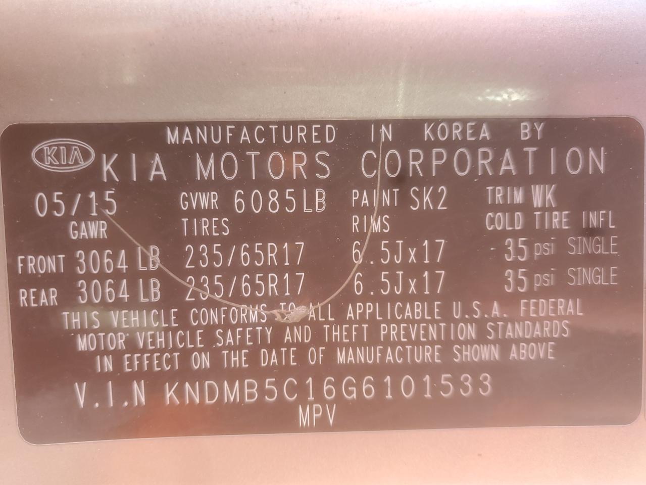 2016 Kia Sedona Lx VIN: KNDMB5C16G6101533 Lot: 82194405