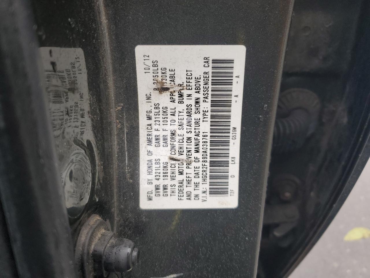 2013 Honda Accord Exl VIN: 1HGCR2F89DA038761 Lot: 85557965