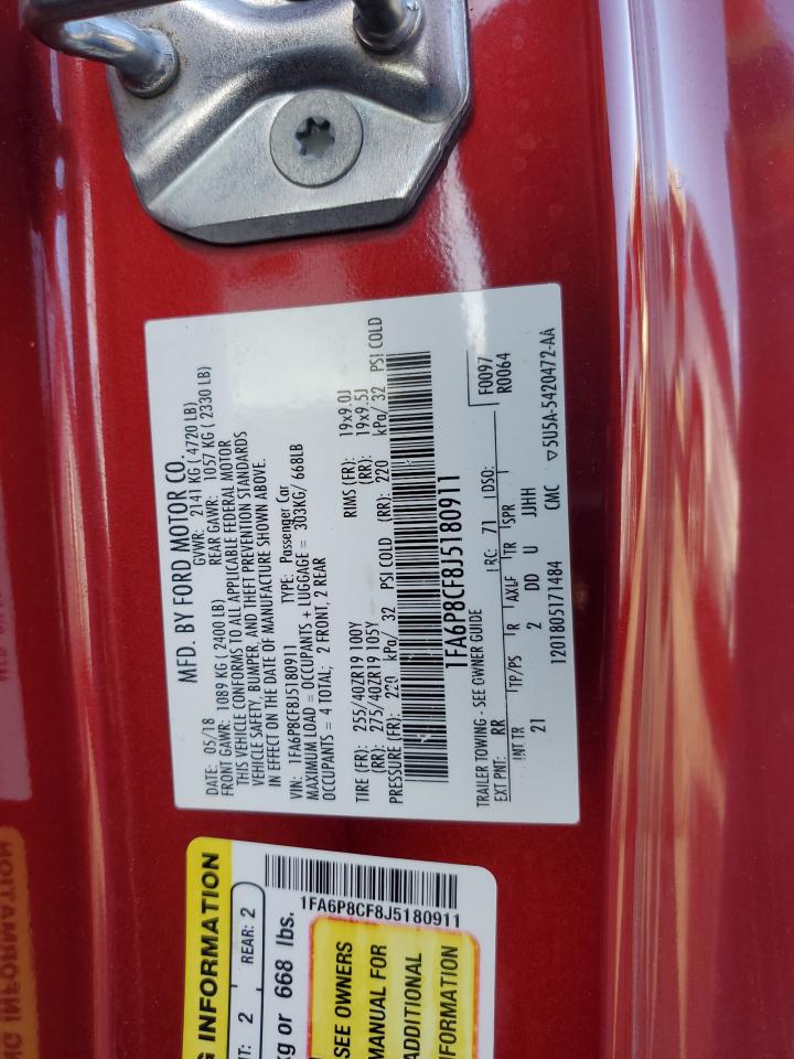 2018 Ford Mustang Gt VIN: 1FA6P8CF8J5180911 Lot: 86462655