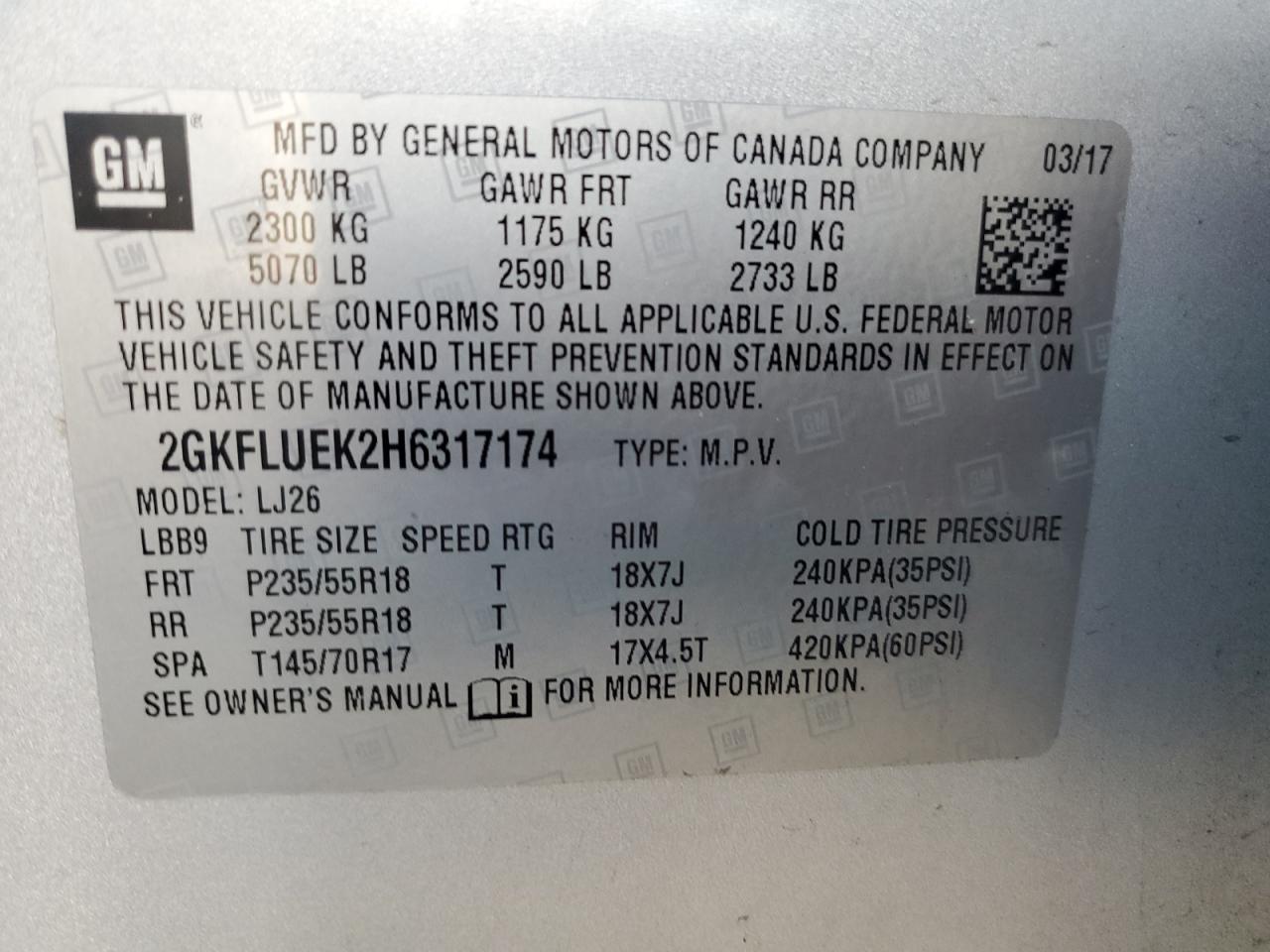 2017 GMC Terrain Slt VIN: 2GKFLUEK2H6317174 Lot: 87391445