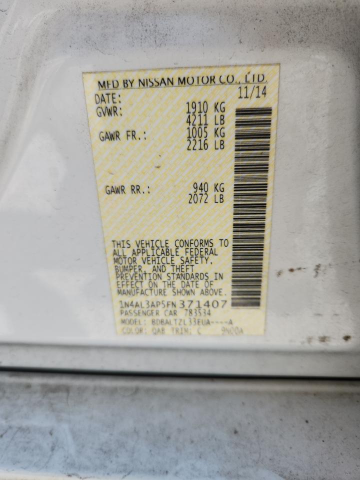 2015 Nissan Altima 2.5 VIN: 1N4AL3AP5FN371407 Lot: 84980045