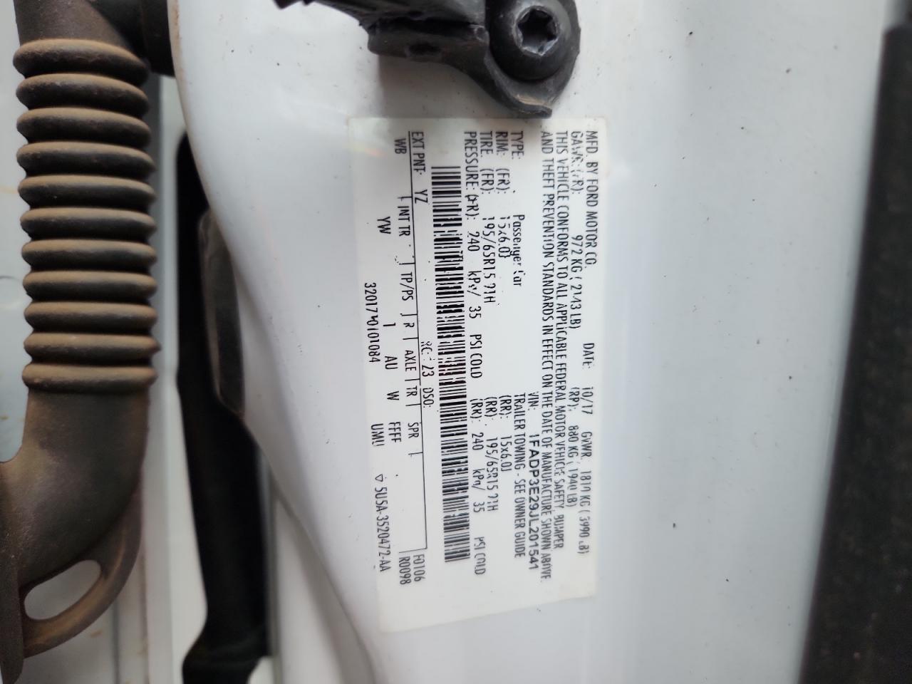 2018 Ford Focus S VIN: 1FADP3E29JL201541 Lot: 86626325