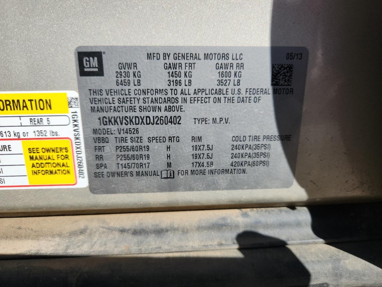 2013 GMC Acadia Slt-2 VIN: 1GKKVSKDXDJ260402 Lot: 87259025