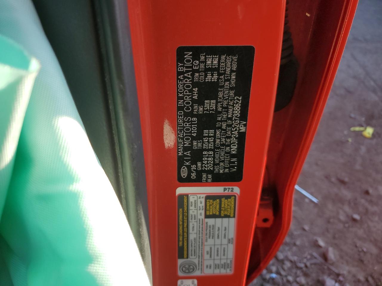 2016 Kia Soul + VIN: KNDJP3A52G7388622 Lot: 82221795