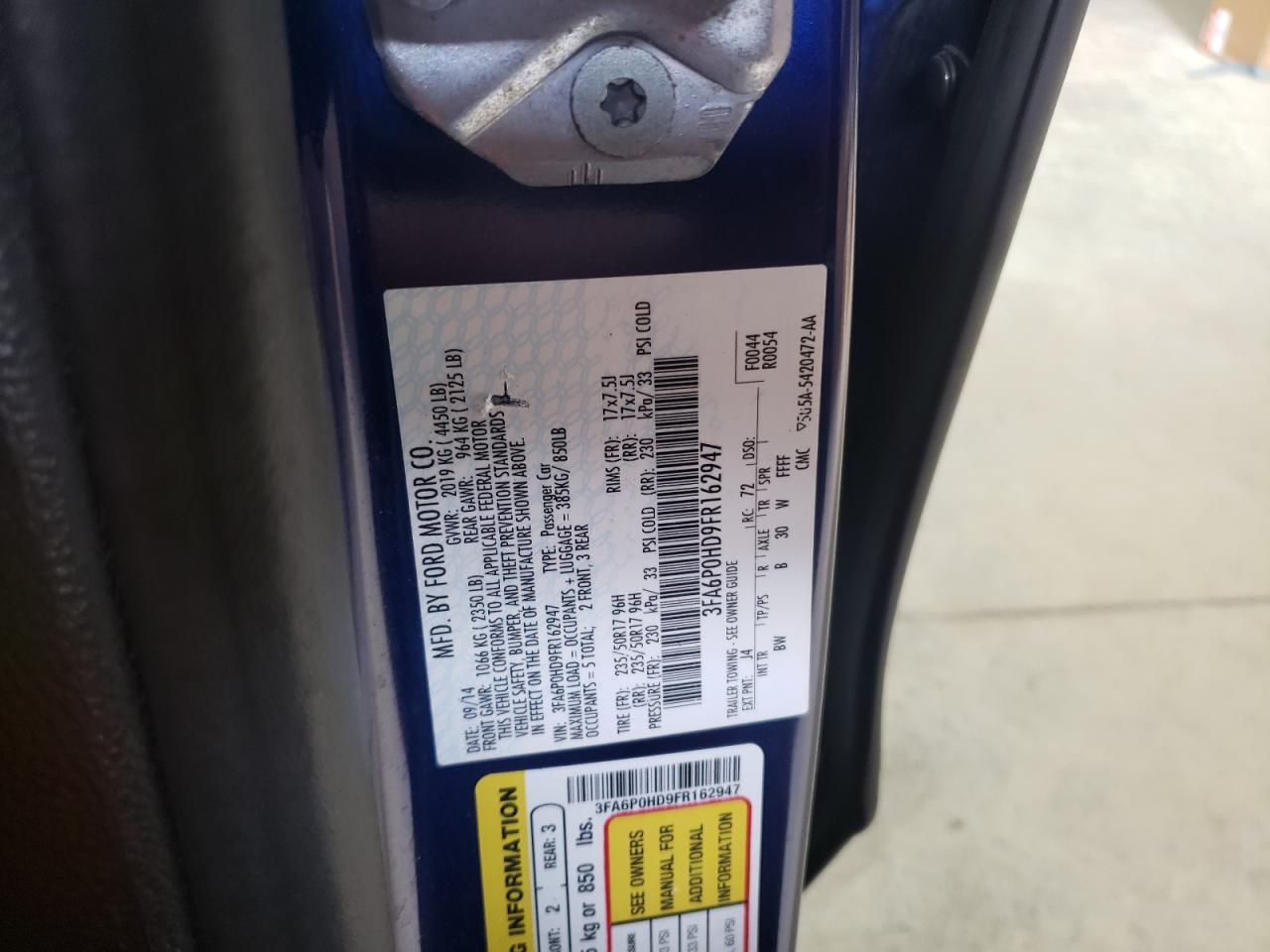 2015 Ford Fusion Se VIN: 3FA6P0HD9FR162947 Lot: 90668275