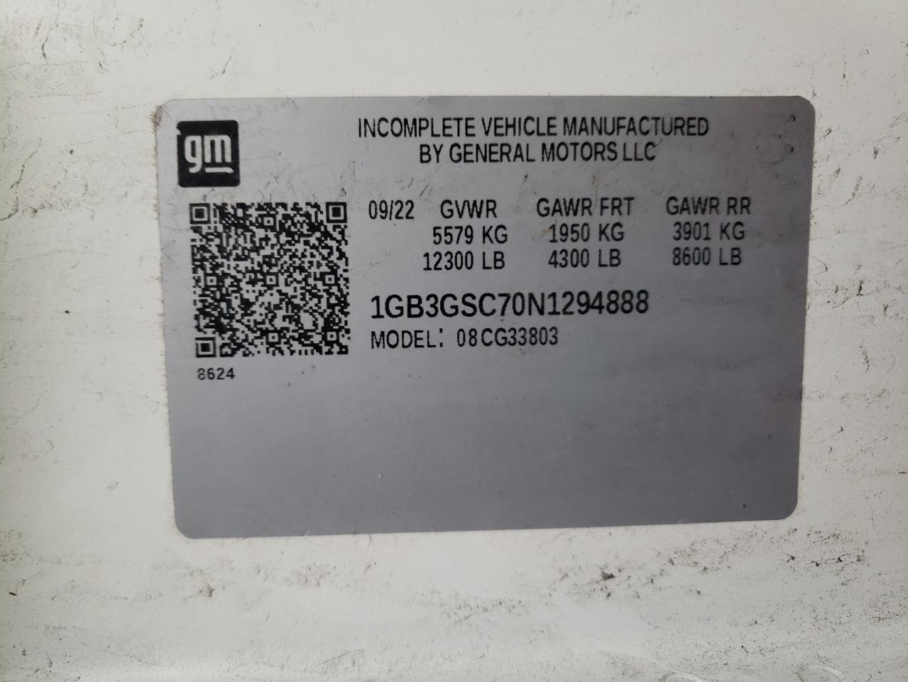 2022 Chevrolet Express G3500 VIN: 1GB3GSC70N1294888 Lot: 90014685