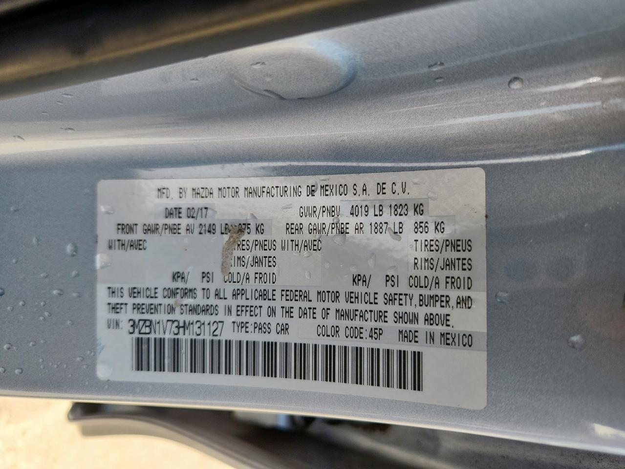 2017 Mazda 3 Touring VIN: 3MZBN1V73HM131127 Lot: 84616125